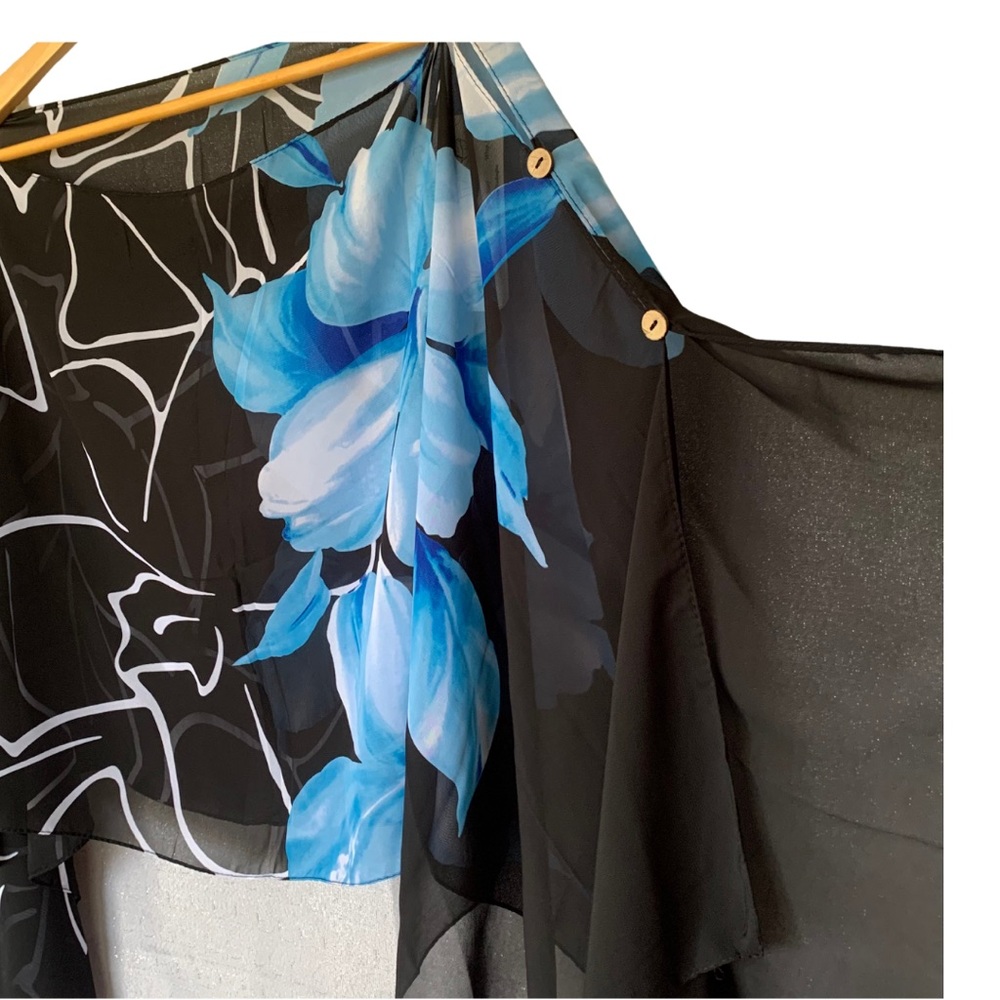 BABA HAWAII Women Blue Floral and Sheer Black Top Cover Up - Picture 5 of 9